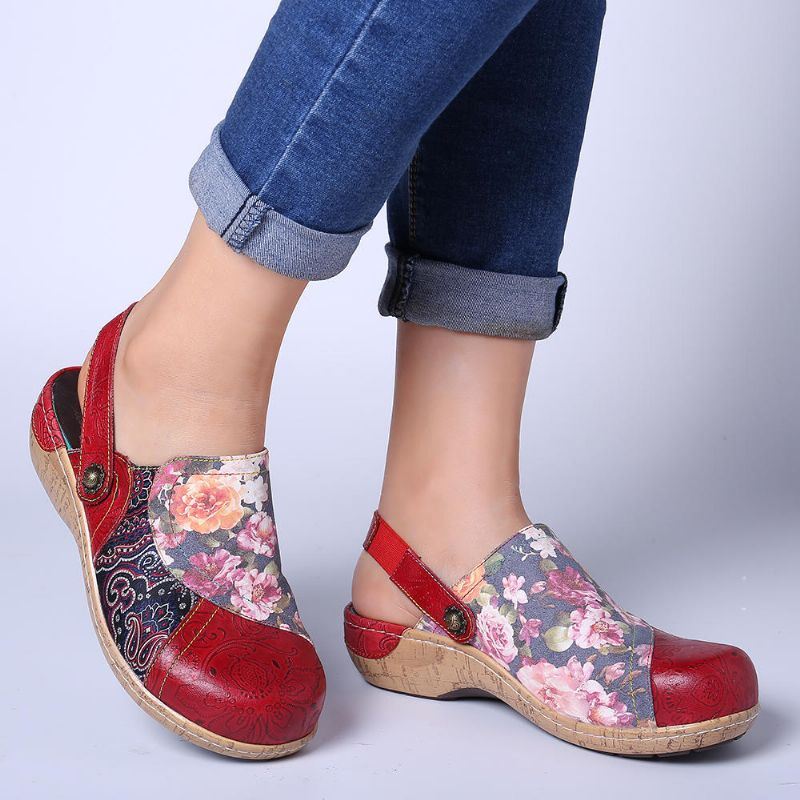 Dames Super Comfy Bloom Flowers Splicing Retro Pattern Stitching Slip On Flats