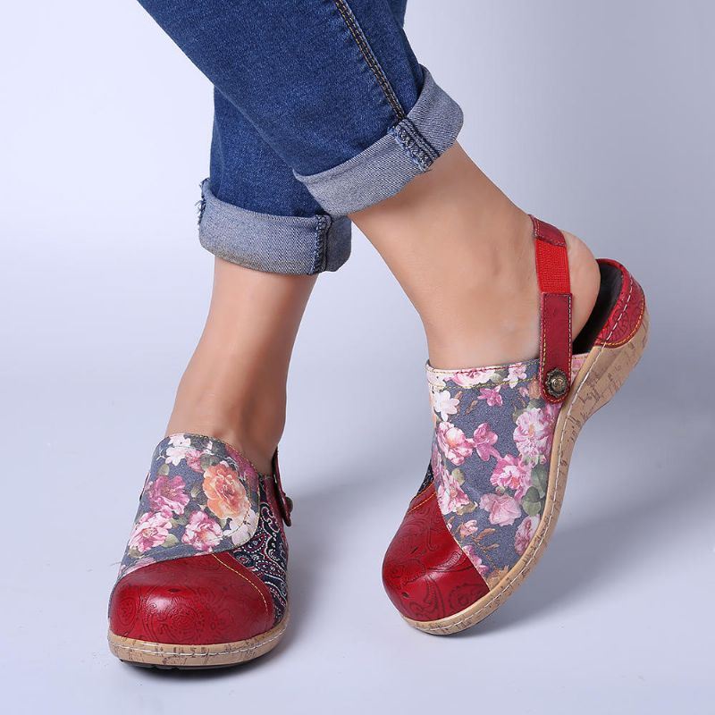 Dames Super Comfy Bloom Flowers Splicing Retro Pattern Stitching Slip On Flats