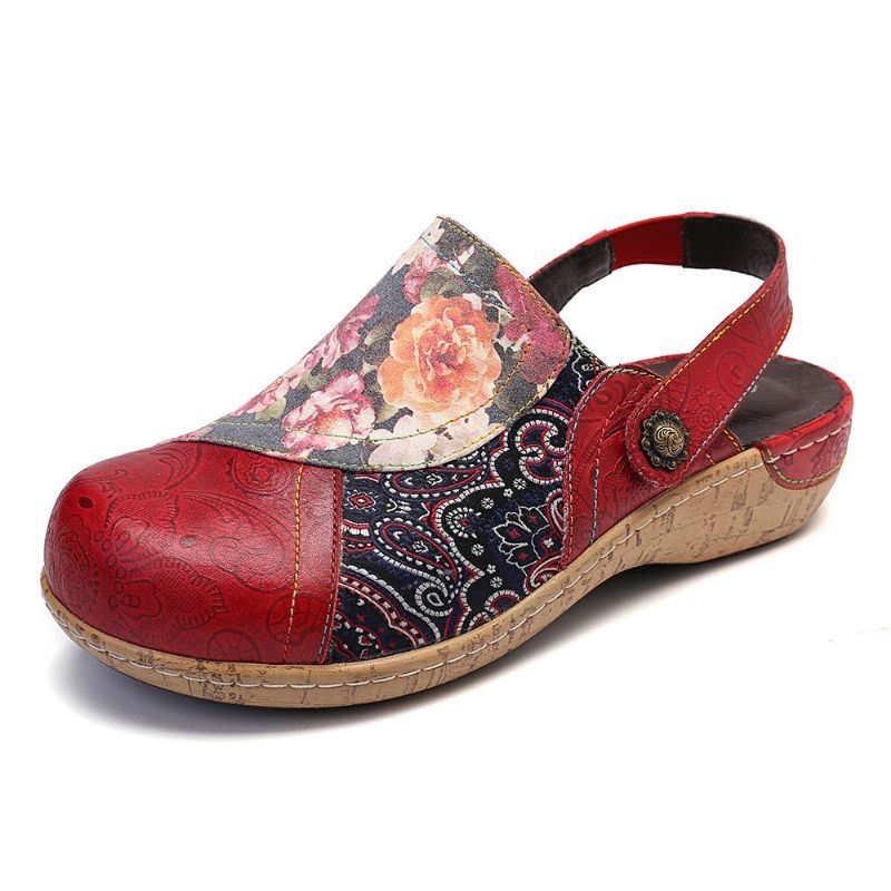 Dames Super Comfy Bloom Flowers Splicing Retro Pattern Stitching Slip On Flats