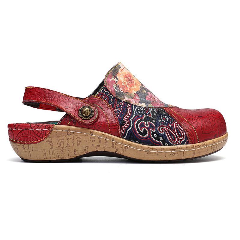 Dames Super Comfy Bloom Flowers Splicing Retro Pattern Stitching Slip On Flats