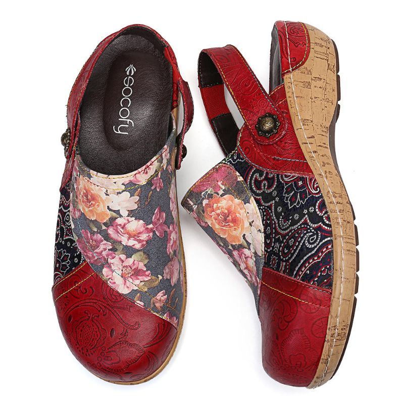 Dames Super Comfy Bloom Flowers Splicing Retro Pattern Stitching Slip On Flats