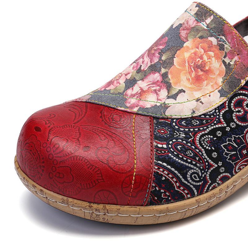 Dames Super Comfy Bloom Flowers Splicing Retro Pattern Stitching Slip On Flats