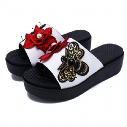 Dames Zomer Sandalen Slip Op Zachte Zool Bloem Borduurwerk Slippers