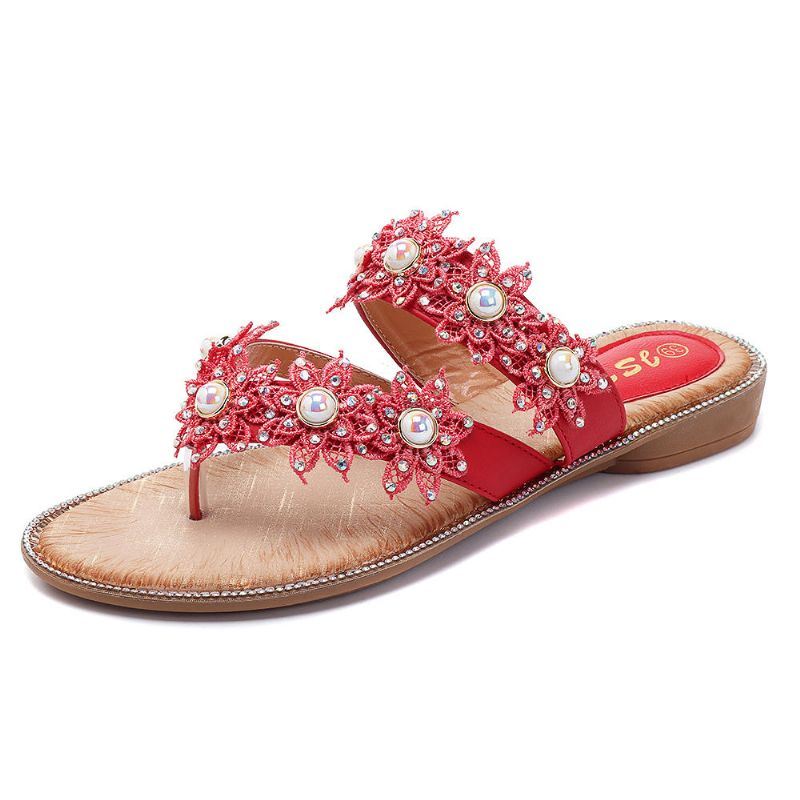 Damesschoenen Met Parelbloemen Casual Pantoffels