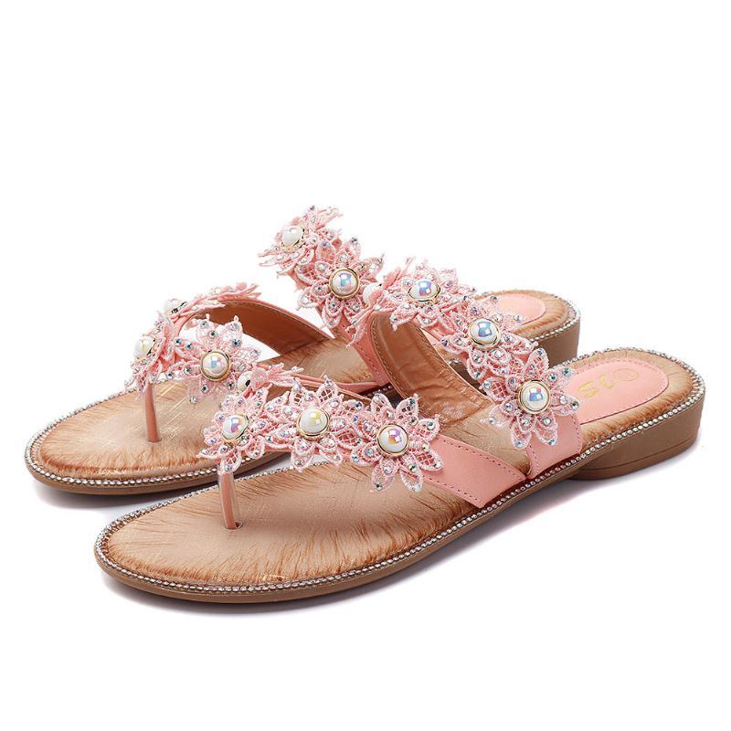 Damesschoenen Met Parelbloemen Casual Pantoffels