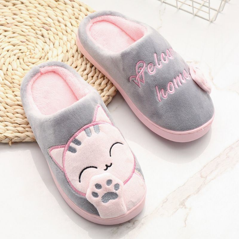 Grote Maat Dames Leuke Kat Decor Warme Slingback House Slippers