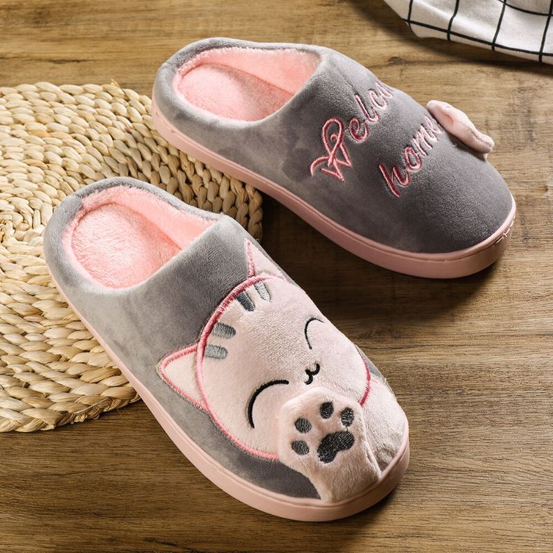 Grote Maat Dames Leuke Kat Decor Warme Slingback House Slippers