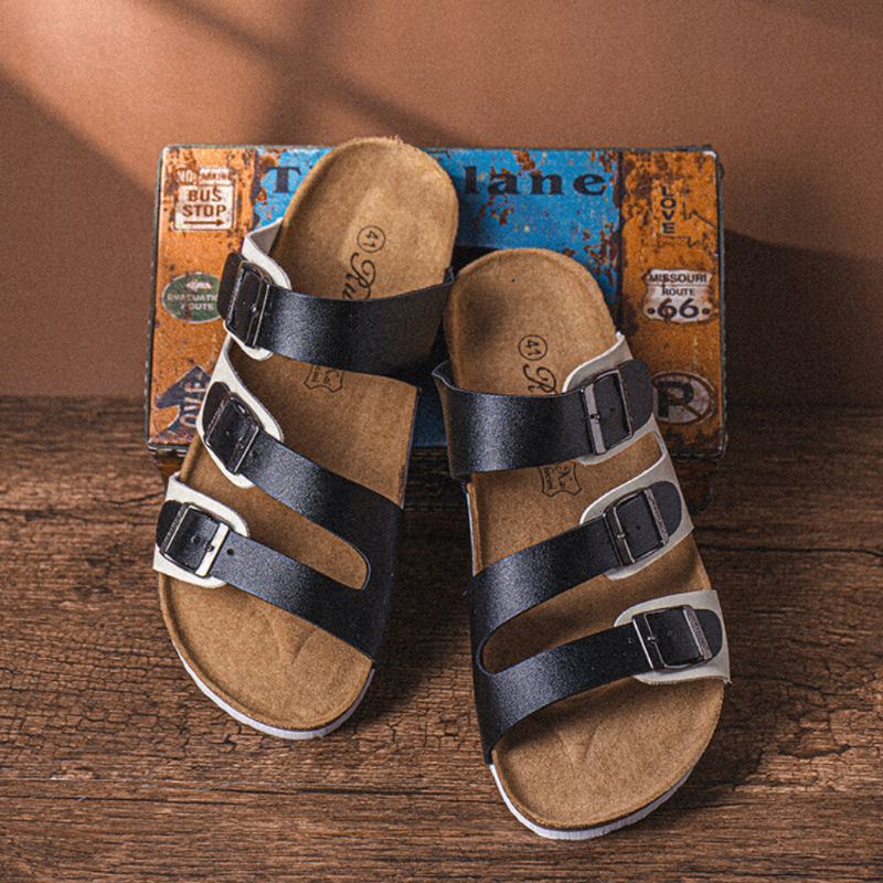 Heren Ademend Antislip Cork Bodem Geopend Strand Casual Slide Slipper