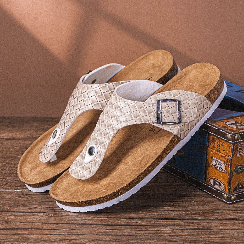 Heren Ademende Antislip Geweven Strandslippers Met Geknipte Teenslippers