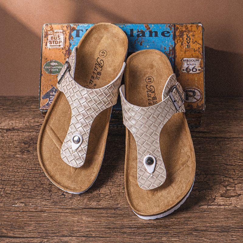 Heren Ademende Antislip Geweven Strandslippers Met Geknipte Teenslippers