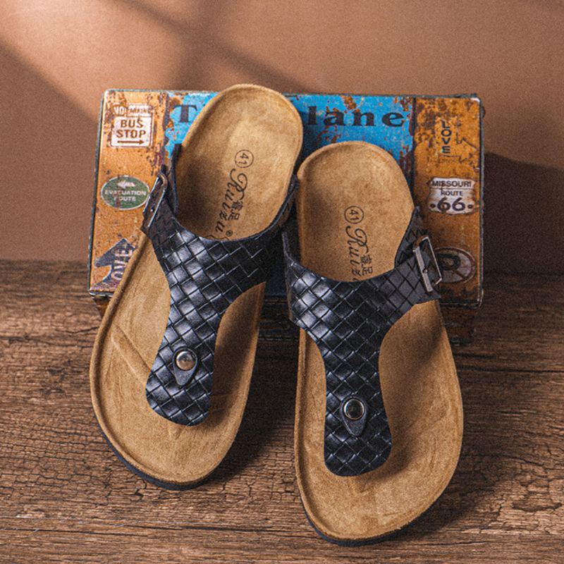 Heren Ademende Antislip Geweven Strandslippers Met Geknipte Teenslippers