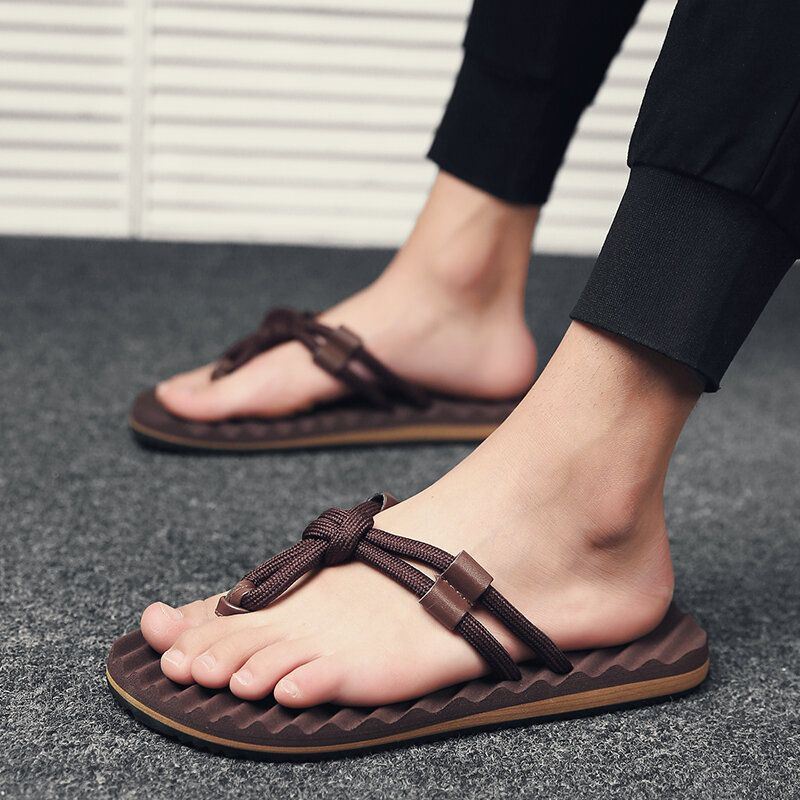 Heren Ademende Geweven Veters Zachte Bodem Antislip Comfortabele Slippers Casual Slippers