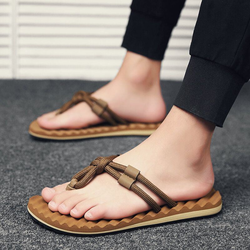 Heren Ademende Geweven Veters Zachte Bodem Antislip Comfortabele Slippers Casual Slippers