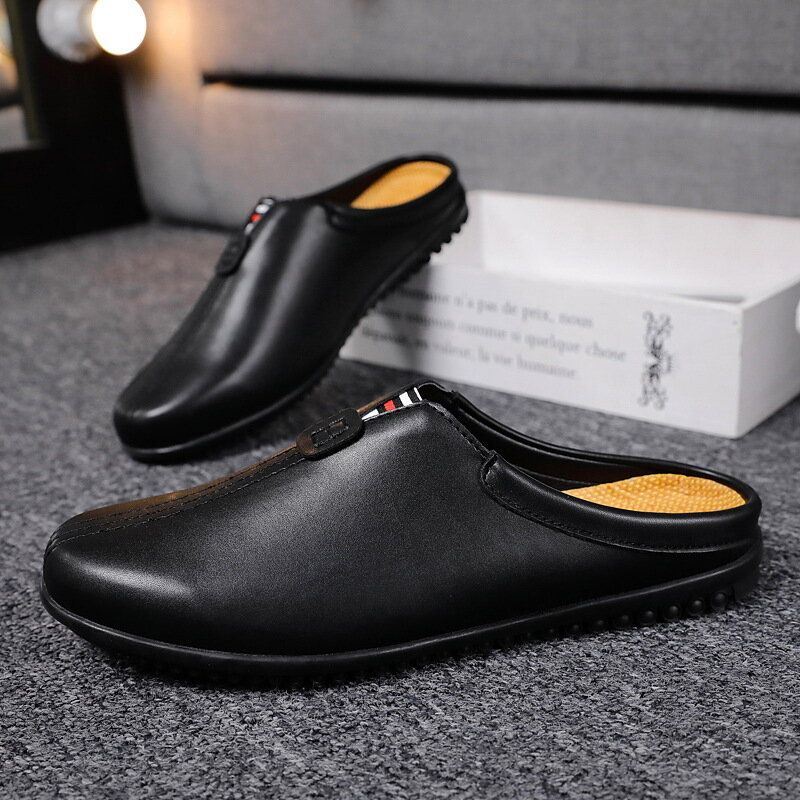 Heren Ademende Zachte Zool Sling Back Antislip Gesloten Teen Casual Leren Slippers