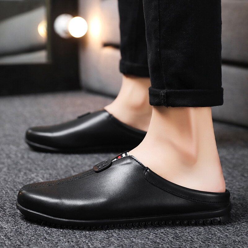 Heren Ademende Zachte Zool Sling Back Antislip Gesloten Teen Casual Leren Slippers