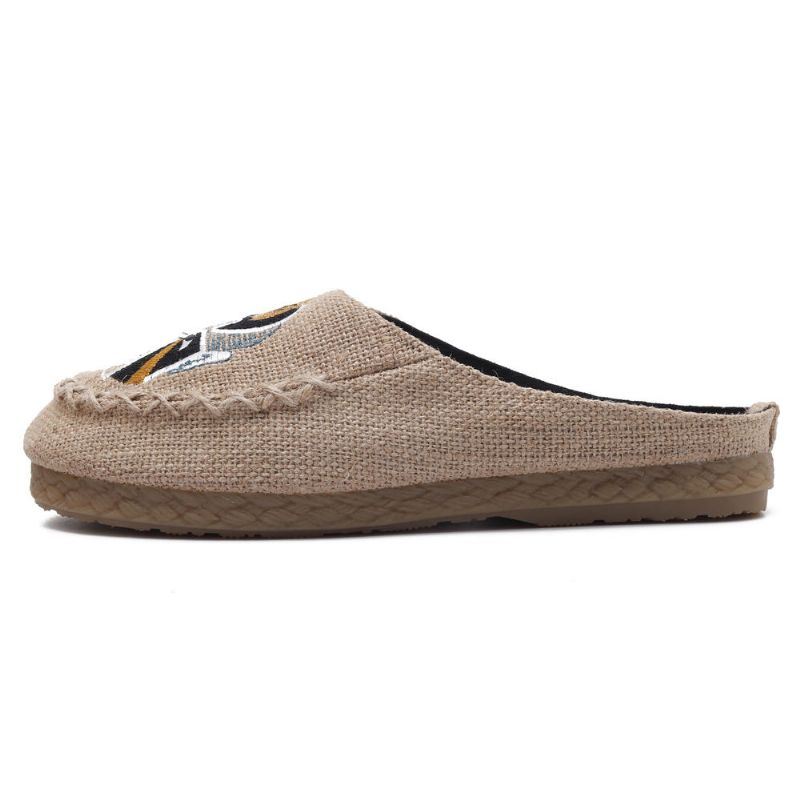 Heren Comfortabele Ademende Vlas Pantoffels Peking Opera Patroon Casual Ademende Loafers