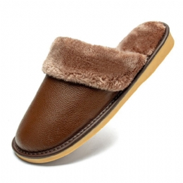 Heren Echt Leer Pluche Dikker Warmeh Zacht Slijtvaste Casual Thuis Katoenen Slippers