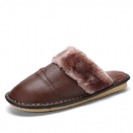 Heren Eerste Laag Koeienhuid Antislip Warmeh Ronde Neus Instappers Comfortabele Katoenen Slippers