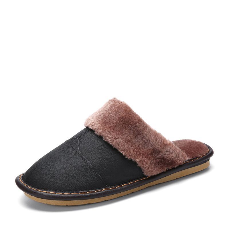 Heren Eerste Laag Koeienhuid Antislip Warmeh Ronde Neus Instappers Comfortabele Katoenen Slippers