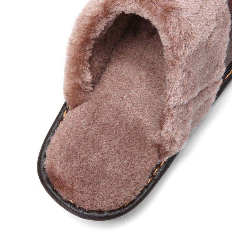 Heren Eerste Laag Koeienhuid Antislip Warmeh Ronde Neus Instappers Comfortabele Katoenen Slippers