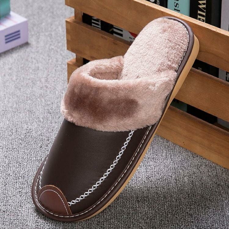 Heren Herfst Winter Leer Antislip Comfortabel Dikker Warm Thuis Indoor Katoenen Slippers