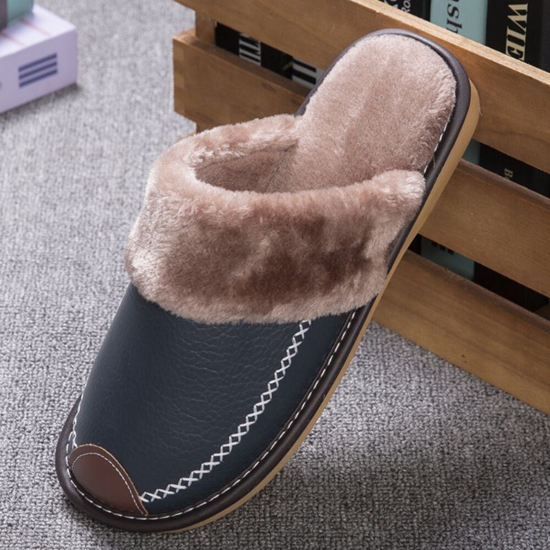 Heren Herfst Winter Leer Antislip Comfortabel Dikker Warm Thuis Indoor Katoenen Slippers