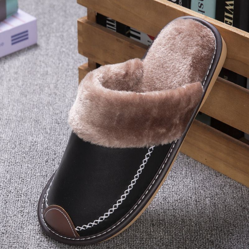 Heren Herfst Winter Leer Antislip Comfortabel Dikker Warm Thuis Indoor Katoenen Slippers