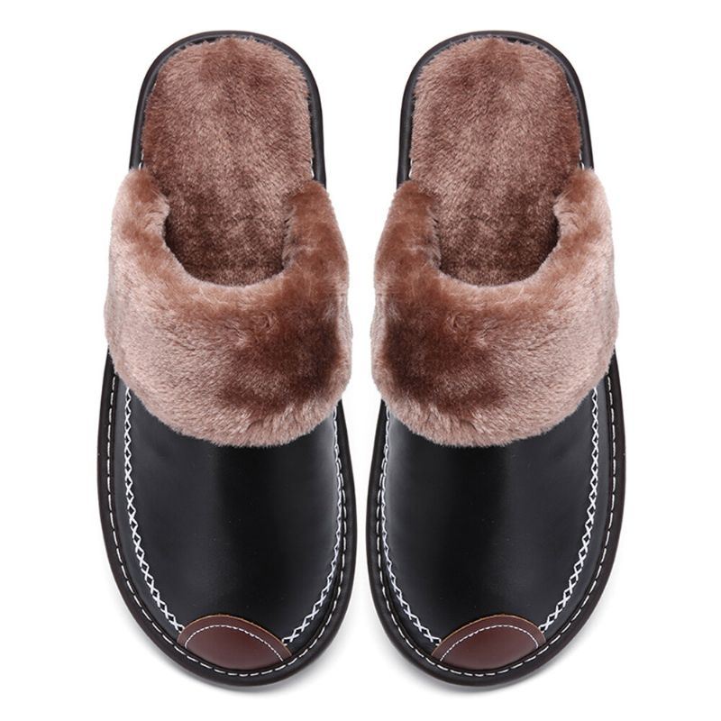 Heren Herfst Winter Leer Antislip Comfortabel Dikker Warm Thuis Indoor Katoenen Slippers