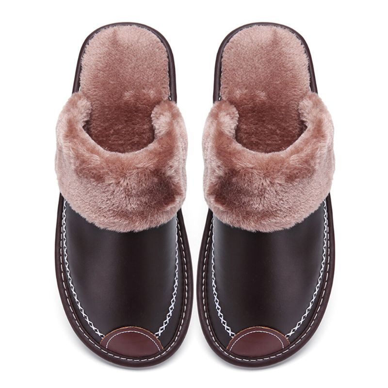 Heren Herfst Winter Leer Antislip Comfortabel Dikker Warm Thuis Indoor Katoenen Slippers