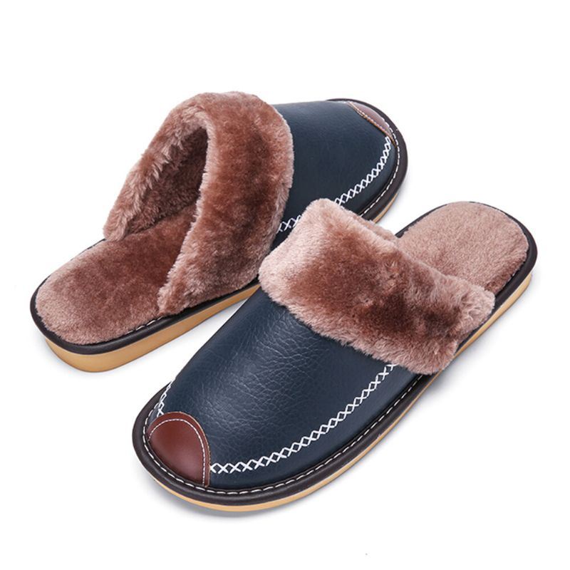 Heren Herfst Winter Leer Antislip Comfortabel Dikker Warm Thuis Indoor Katoenen Slippers