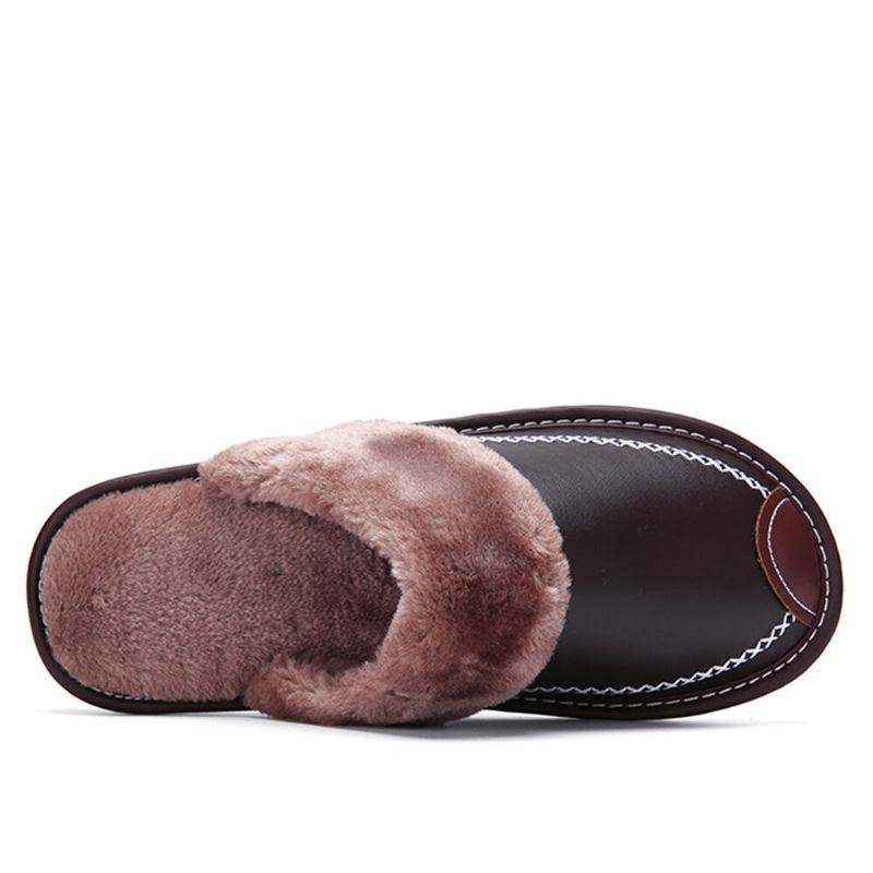 Heren Herfst Winter Leer Antislip Comfortabel Dikker Warm Thuis Indoor Katoenen Slippers