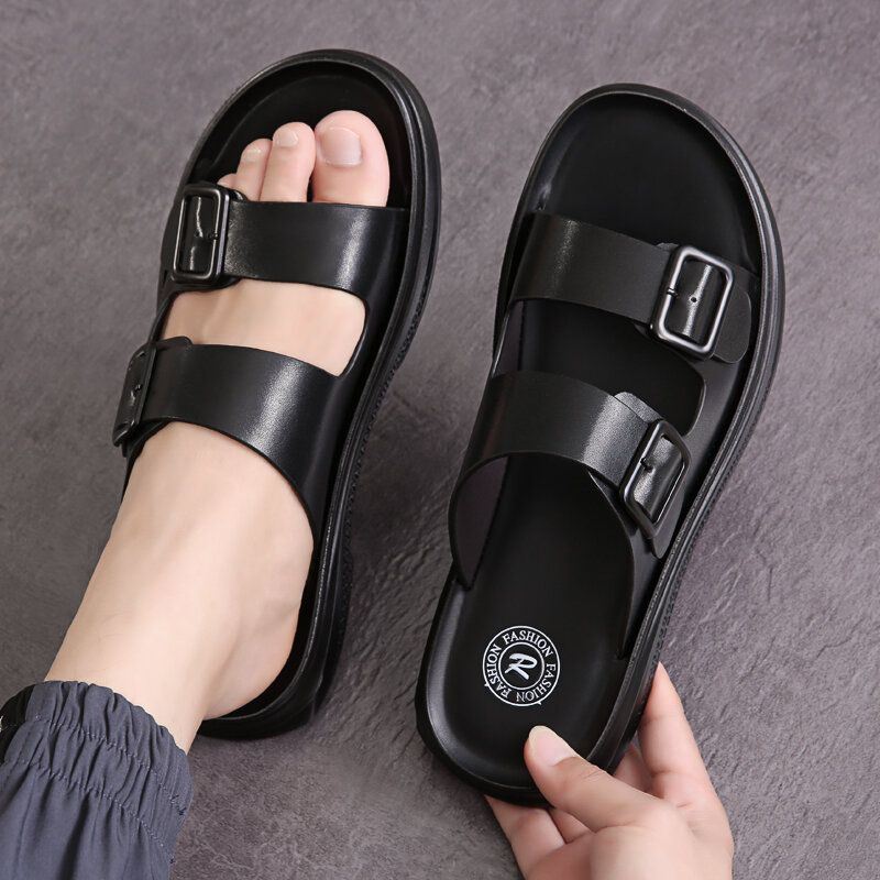 Heren Koeienhuid Casual Comfortabele Zachte Zool Strand Leren Slippers