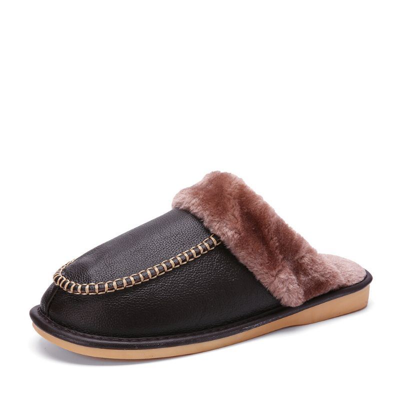 Heren Koeienhuid Dikker Pluche Warme Antislip Zachte Comfortabele Herfst Winter Thuis Katoenen Slippers