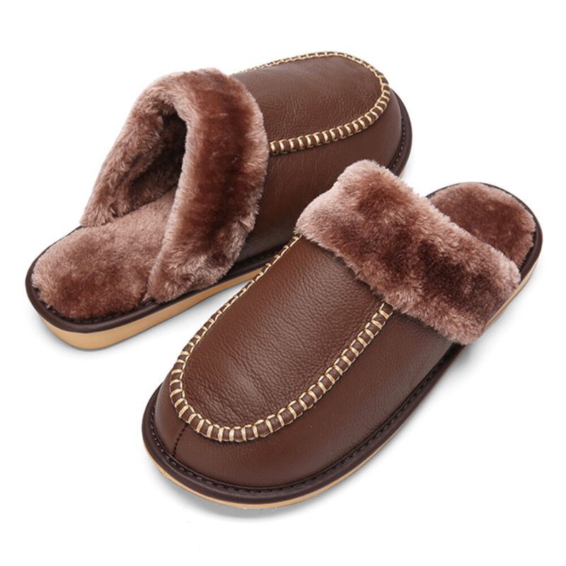 Heren Koeienhuid Dikker Pluche Warme Antislip Zachte Comfortabele Herfst Winter Thuis Katoenen Slippers