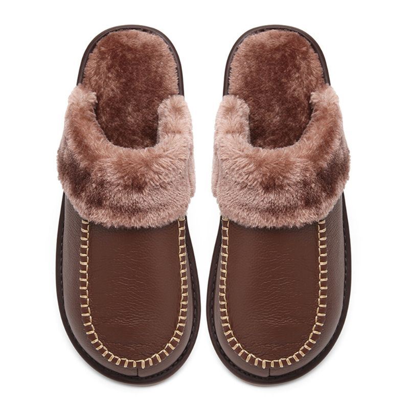 Heren Koeienhuid Dikker Pluche Warme Antislip Zachte Comfortabele Herfst Winter Thuis Katoenen Slippers