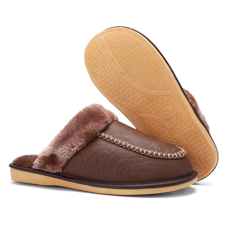 Heren Koeienhuid Dikker Pluche Warme Antislip Zachte Comfortabele Herfst Winter Thuis Katoenen Slippers