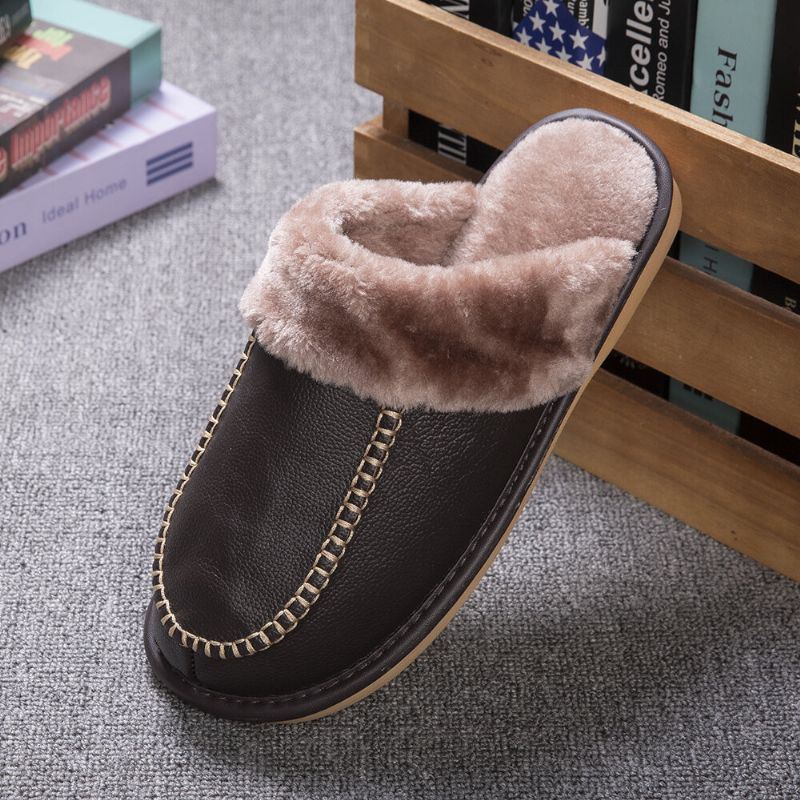 Heren Koeienhuid Dikker Pluche Warme Antislip Zachte Comfortabele Herfst Winter Thuis Katoenen Slippers