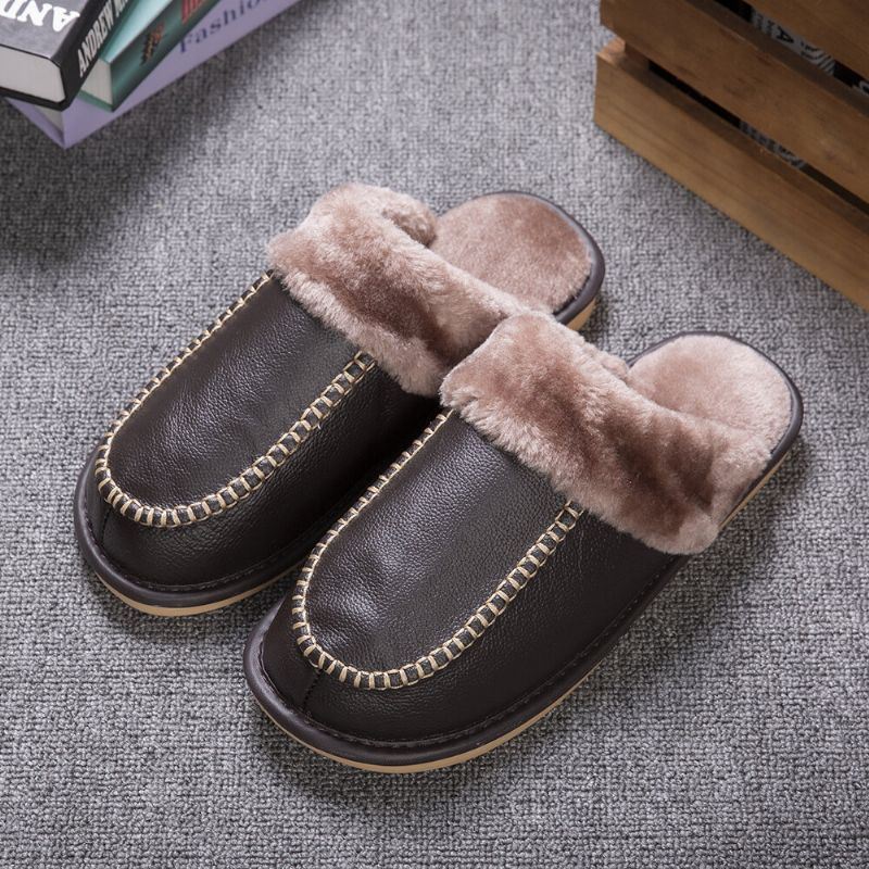 Heren Koeienhuid Dikker Pluche Warme Antislip Zachte Comfortabele Herfst Winter Thuis Katoenen Slippers