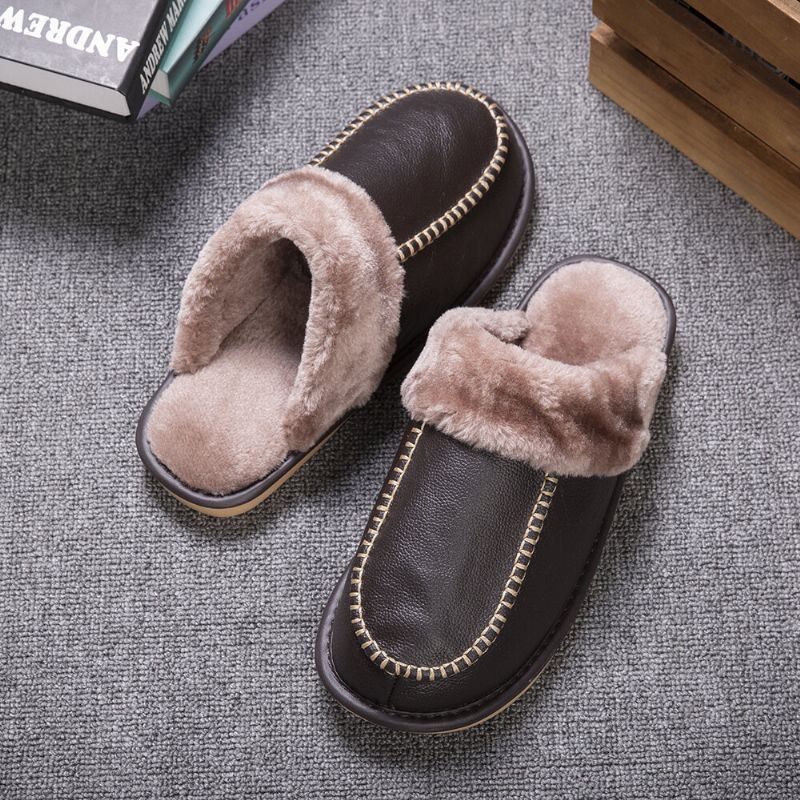 Heren Koeienhuid Dikker Pluche Warme Antislip Zachte Comfortabele Herfst Winter Thuis Katoenen Slippers