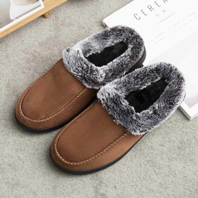 Heren Lamswol Zachte Zool Ronde Kop Plus Fluwelen Dikker Winter Warm Thuis Katoenen Slippers