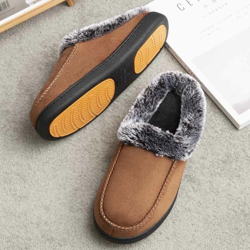 Heren Lamswol Zachte Zool Ronde Kop Plus Fluwelen Dikker Winter Warm Thuis Katoenen Slippers