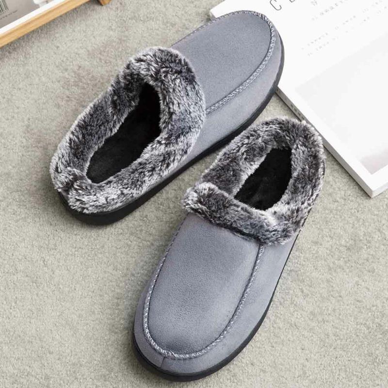 Heren Lamswol Zachte Zool Ronde Kop Plus Fluwelen Dikker Winter Warm Thuis Katoenen Slippers