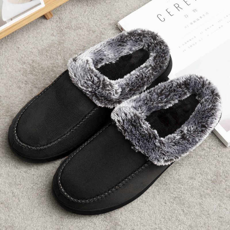 Heren Lamswol Zachte Zool Ronde Kop Plus Fluwelen Dikker Winter Warm Thuis Katoenen Slippers