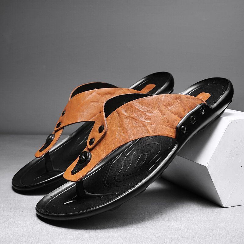 Heren Leer Ademend Zachte Zool Antislip Comfortabele Outdoor Slippers Casual Slippers