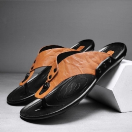 Heren Leer Ademend Zachte Zool Antislip Comfortabele Outdoor Slippers Casual Slippers