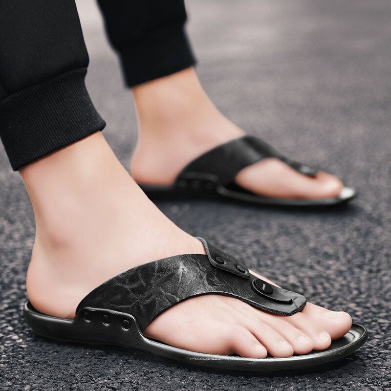 Heren Leer Ademend Zachte Zool Antislip Comfortabele Outdoor Slippers Casual Slippers