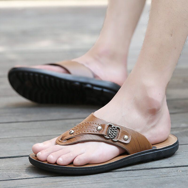 Heren Microfiber Ademende Zachte Bodem Comfortabele Clip Toe Casual Strandslippers