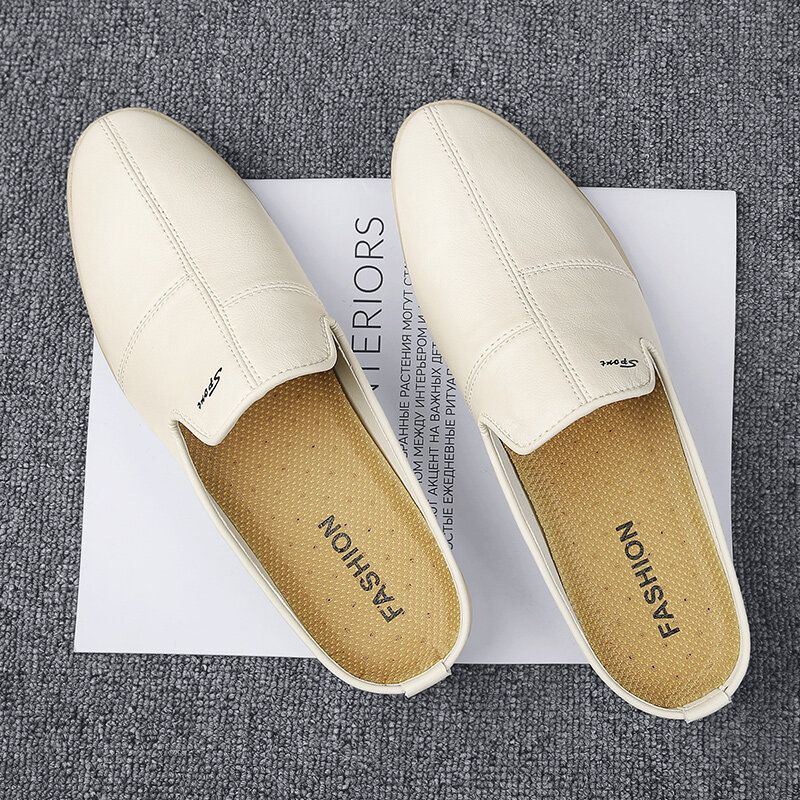 Heren Microfiber Leer Zachte Zool Sling Back Antislip Gesloten Teen Platte Casual Slippers