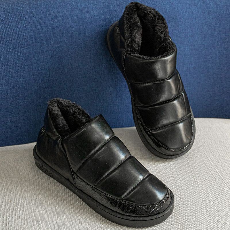 Heren Pu Leer Verhoogde Zolen Antislip Slijtvast Dikker Pluche Warm Thuis Casual Katoenen Slippers