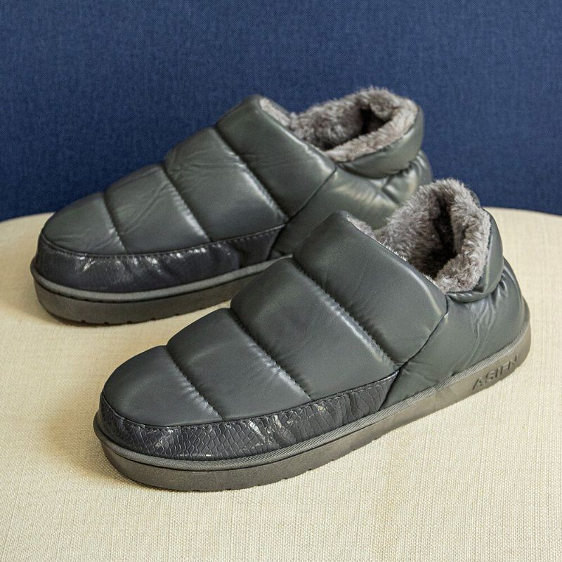 Heren Pu Leer Verhoogde Zolen Antislip Slijtvast Dikker Pluche Warm Thuis Casual Katoenen Slippers